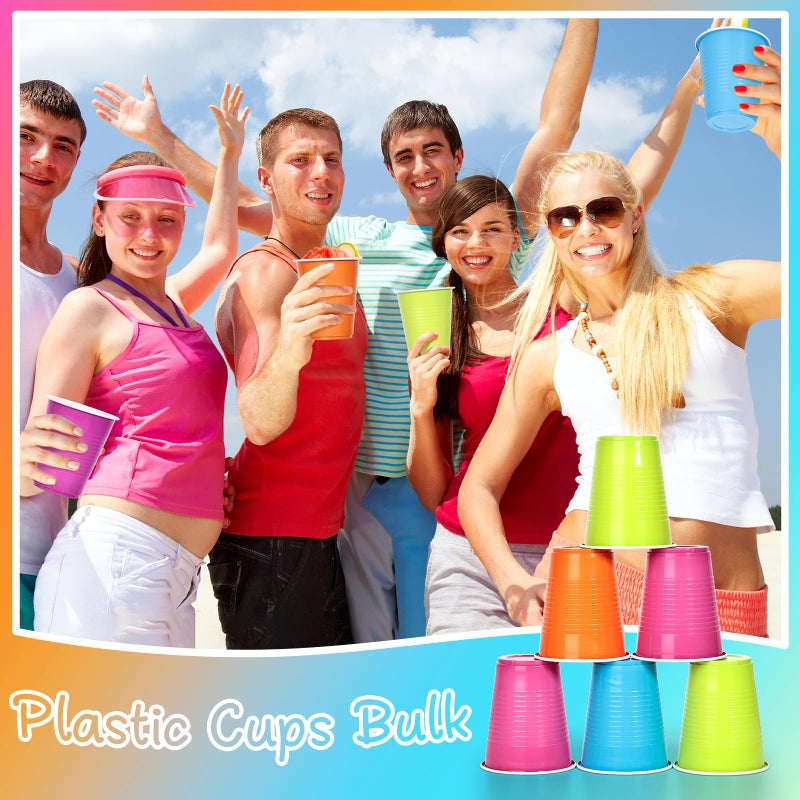 KesaPlan 100PCS 18 oz Colorful Plastic Cups in Orange, Hot Pink, Blue, and Green, Disposable Drinking Rainbow Cups Bulk for Easter Fiesta Cinco De Mayo Wedding Birthday Party Supplies - Image 4